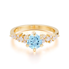 Round Aquamarine Promise Ring Classic Engagement Ring Six Claw Prong Setting