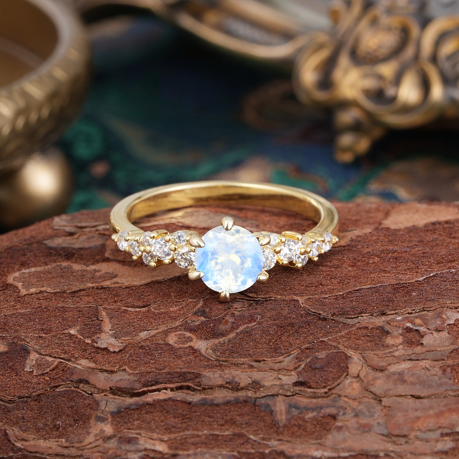 Luxury 6-Prong Round Cut Moonstone Engagement Ring