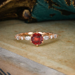 Round Cut Classic Garnet Engagement Ring Pave Promise Ring