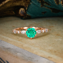 Round Cut Classic Emerald Engagement Ring Pave Promise Ring