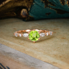Round Cut Classic Peridot Engagement Ring Pave Promise Ring