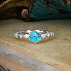 Round Cut Classic Turquoise Engagement Ring Pave Promise Ring