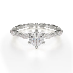 Round Cut Classic Moissanite Engagement Ring Pave Promise Ring