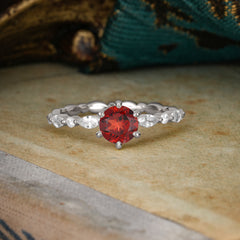 Round Cut Classic Garnet Engagement Ring Pave Promise Ring
