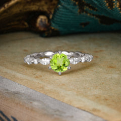 Round Cut Classic Peridot Engagement Ring Pave Promise Ring