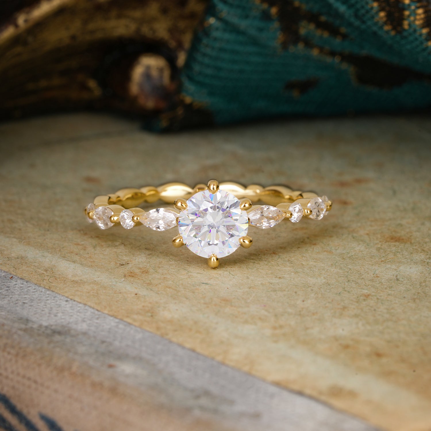 Round Cut Classic Moissanite Engagement Ring Pave Promise Ring