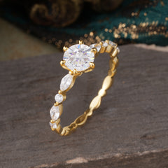Round Cut Classic Moissanite Engagement Ring Pave Promise Ring
