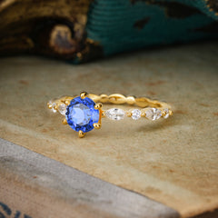 Round Cut Classic Sapphire Engagement Ring Pave Promise Ring