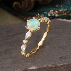 Round Cut Classic Opal Engagement Ring Pave Promise Ring