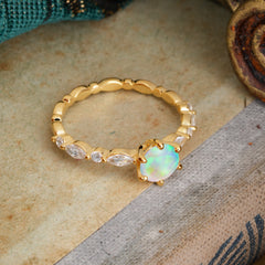 Round Cut Classic Opal Engagement Ring Pave Promise Ring