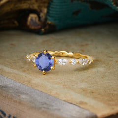 Round Cut Classic Tanzanite Engagement Ring Pave Promise Ring