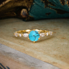 Round Cut Classic Turquoise Engagement Ring Pave Promise Ring