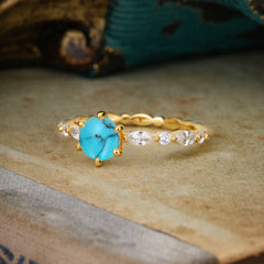 Round Cut Classic Turquoise Engagement Ring Pave Promise Ring