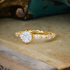 Round Cut Classic Lab Diamond Engagement Ring Pave Promise Ring