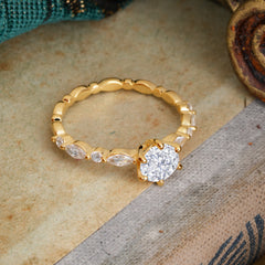 Round Cut Classic Lab Diamond Engagement Ring Pave Promise Ring