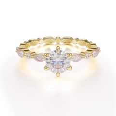 Round Cut Classic Moissanite Engagement Ring Pave Promise Ring