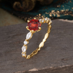 Round Cut Classic Garnet Engagement Ring Pave Promise Ring