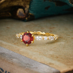 Round Cut Classic Garnet Engagement Ring Pave Promise Ring