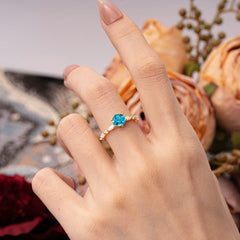 Round Cut Classic Aquamarine Engagement Ring Pave Promise Ring