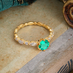 Round Cut Classic Emerald Engagement Ring Pave Promise Ring