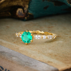 Round Cut Classic Emerald Engagement Ring Pave Promise Ring
