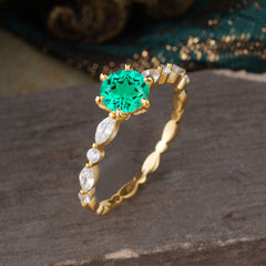 Round Cut Classic Emerald Engagement Ring Pave Promise Ring