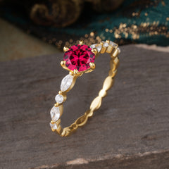 Round Cut Classic Ruby Engagement Ring Pave Promise Ring