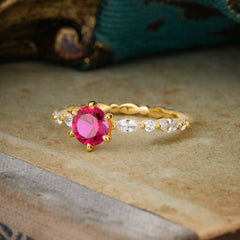 Round Cut Classic Ruby Engagement Ring Pave Promise Ring