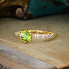 Round Cut Classic Peridot Engagement Ring Pave Promise Ring
