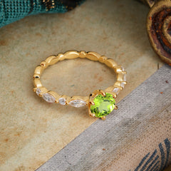 Round Cut Classic Peridot Engagement Ring Pave Promise Ring