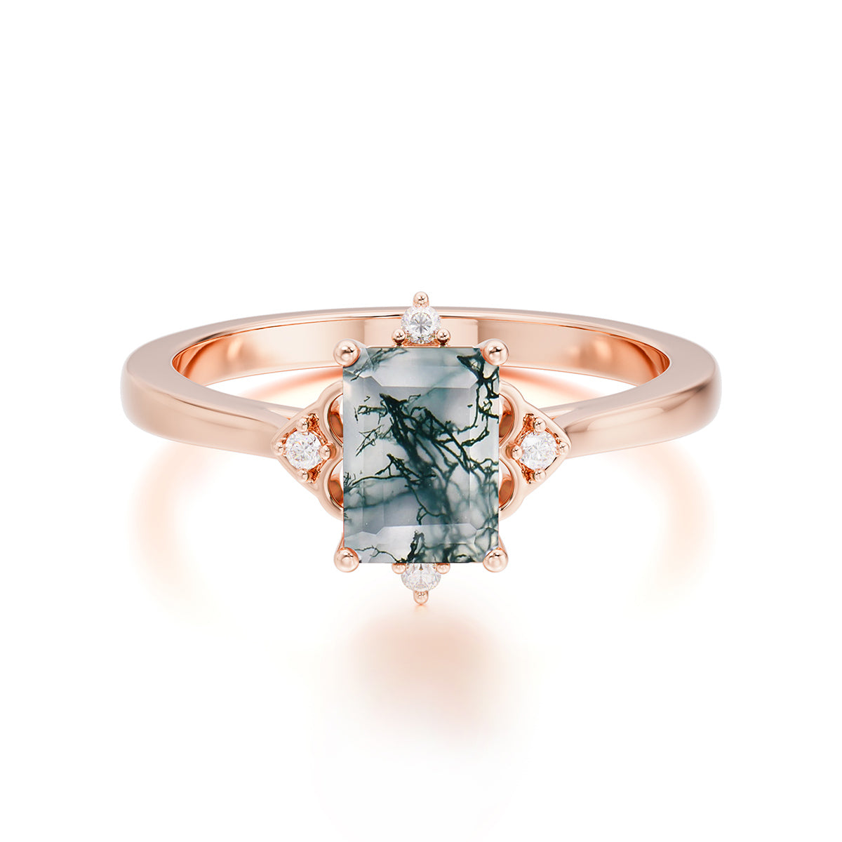 Emerald Cut 1 Carat Moss Agate Vintage Engagement Ring