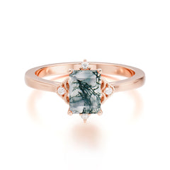 Emerald Cut 1 Carat Moss Agate Vintage Engagement Ring