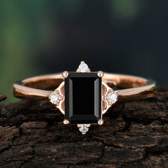 Emerald Cut 1 Carat Black Onyx Vintage Engagement Ring
