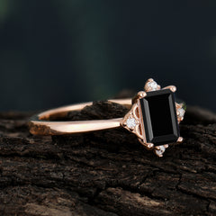 Emerald Cut 1 Carat Black Onyx Vintage Engagement Ring