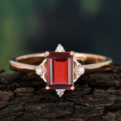 Emerald Cut 1 Carat Garnet Vintage Engagement Ring