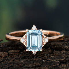 Emerald Cut 1 Carat Aquamarine Vintage Engagement Ring