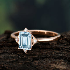 Emerald Cut 1 Carat Aquamarine Vintage Engagement Ring