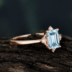 Emerald Cut 1 Carat Aquamarine Vintage Engagement Ring