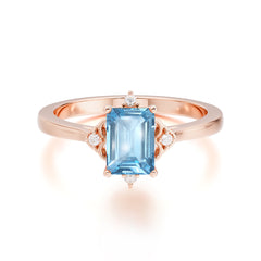 Emerald Cut 1 Carat Aquamarine Vintage Engagement Ring