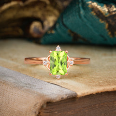 Vintage Emerald Cut Peridot Engagement Ring for August Birthstone Lovers