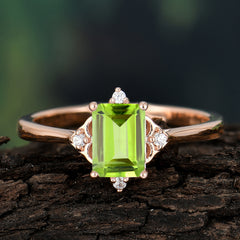 Emerald Cut 1 Carat Peridot Vintage Engagement Ring