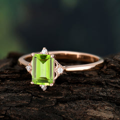 Emerald Cut 1 Carat Peridot Vintage Engagement Ring