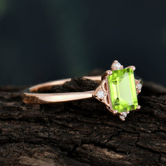 Emerald Cut 1 Carat Peridot Vintage Engagement Ring