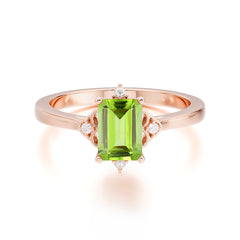 Emerald Cut 1 Carat Peridot Vintage Engagement Ring