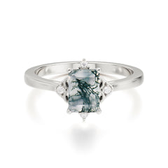 Emerald Cut 1 Carat Moss Agate Vintage Engagement Ring