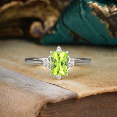 Vintage Emerald Cut Peridot Engagement Ring for August Birthstone Lovers