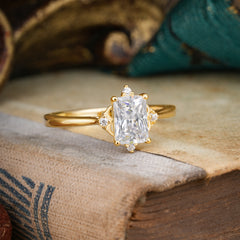 Emerald Cut 1 Carat Vintage Moissanite Engagement Ring