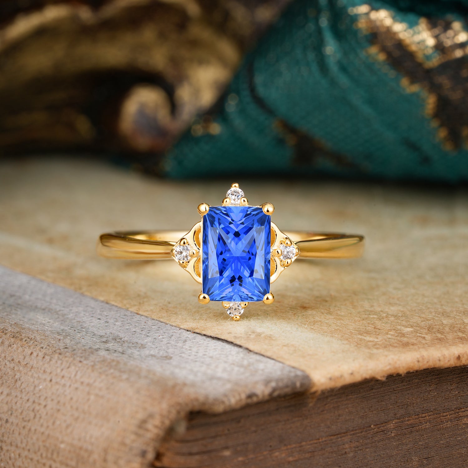 4 Prong Emerald Cut 1 Carat Vintage Sapphire Engagement Ring - Romalar Jewelry