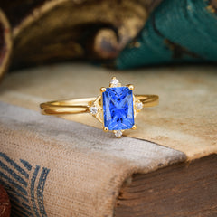 4 Prong Emerald Cut 1 Carat Vintage Sapphire Engagement Ring