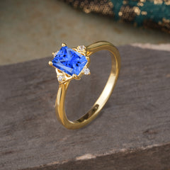 4 Prong Emerald Cut 1 Carat Vintage Sapphire Engagement Ring